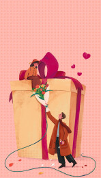 情侣情人节送礼物鲜花插画