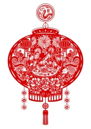 蛇年春节剪纸风灯笼