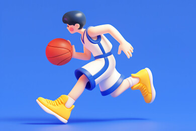 蓝色背景3D带球奔跑运球的男孩