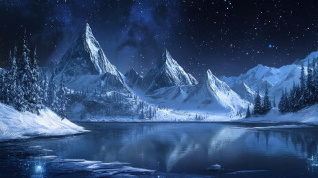 宁静的冬夜山景