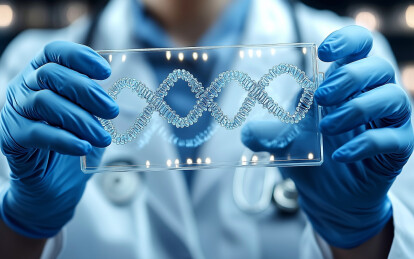 科学家双手拿着DNA模型