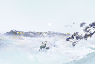 中国古风冬季雪景山水画