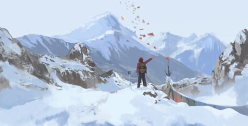 冬季冒险徒步旅行雪山风景插画