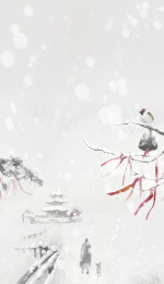 中国古风花鸟冬季雪景山水画