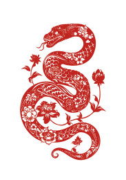 蛇年新年春节红色剪纸蛇元素