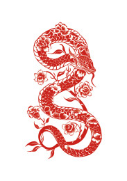 蛇年春节红色剪纸蛇元素