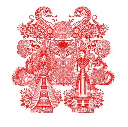 2025年-蛇年双喜剪纸插画