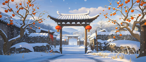 冬日雪景古镇村落