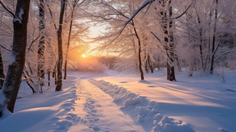 冬日暖阳下的雪地小路