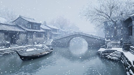 冬天的江南水乡雪景