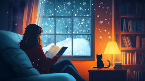 扁平阅读女孩插画