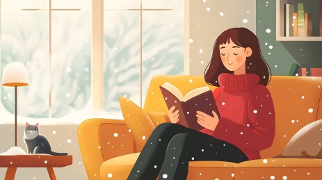 扁平阅读女孩插画