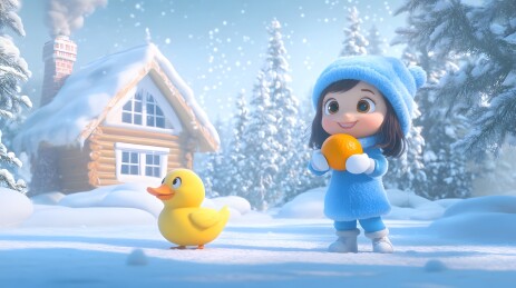 冬季下雪天雪地里一个儿童