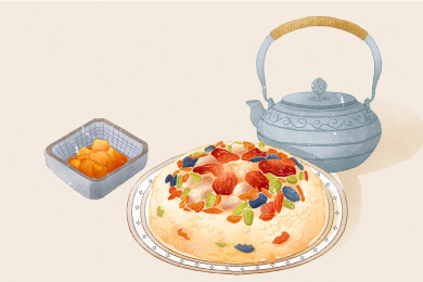 中国风水彩传统节气冬天大寒糯米饭