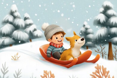 小朋友快乐地滑雪橇