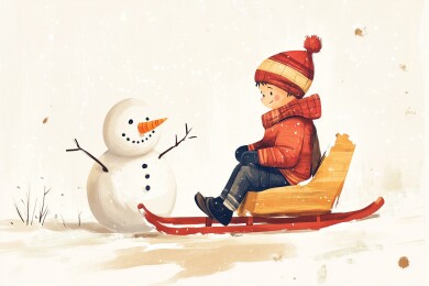 小朋友快乐地滑雪橇