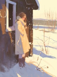 冬季大雪中的女孩的插画