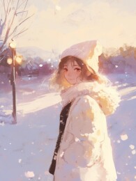 冬季大雪中的女孩的插画