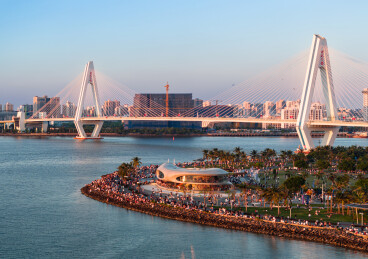 中国海南海口市世纪大桥云洞图书馆航拍图