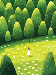 漫步在迷雾森林中的少女插画