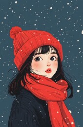 红帽子红围巾的女孩