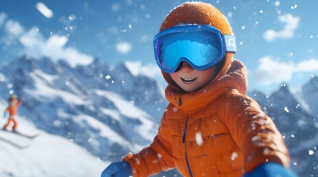 3D卡通人物滑雪场景