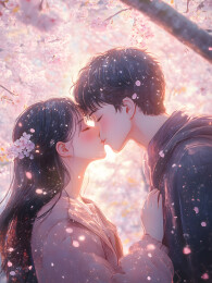 樱花树下接吻的情侣