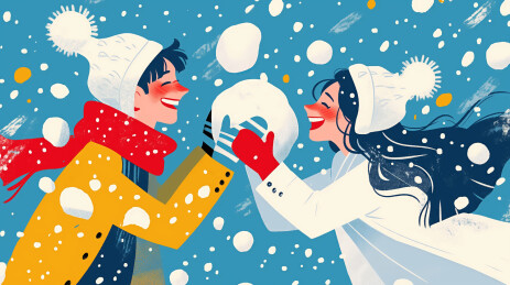 冬天户外玩雪的男女