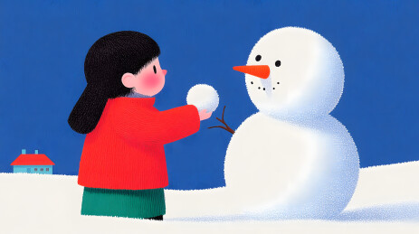 毛呢毡冬天雪中堆雪人