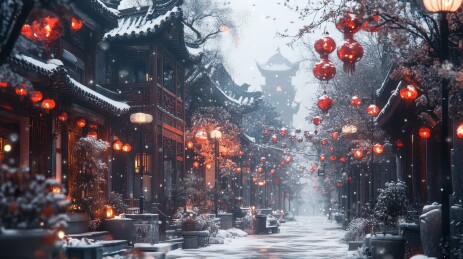 冬天中国塔楼古镇下雪古风雪景