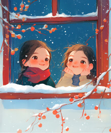 冬天节气人物风景插画