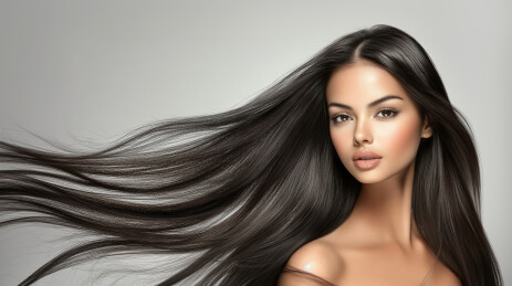 时尚优雅一头黑色长发的欧美女孩模特