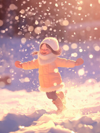 冬天户外小孩去堆雪人插画