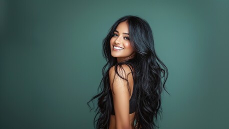 长波浪卷发的女性模特