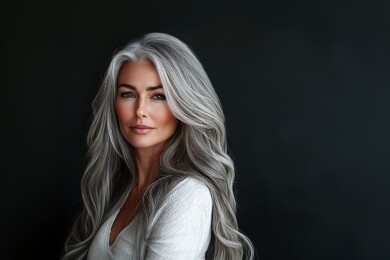 微笑迷人的中老年银白发女性