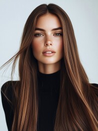 闪亮长发的美丽迷人的年轻女性