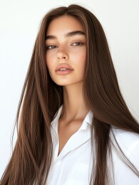 闪亮长发的美丽迷人的年轻女性