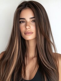 闪亮长发的美丽迷人的年轻女性