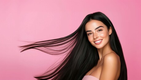 闪亮长发的美丽迷人的年轻女性