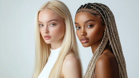 两种不同头发造型的女性对比