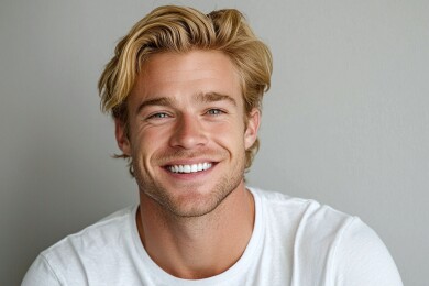 咧着嘴笑的帅气的年轻男人