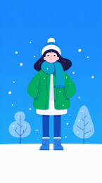冬天雪地里行走的可爱女生卡通人物形象