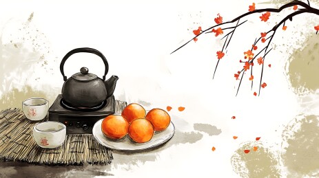 国风围炉煮茶背景
