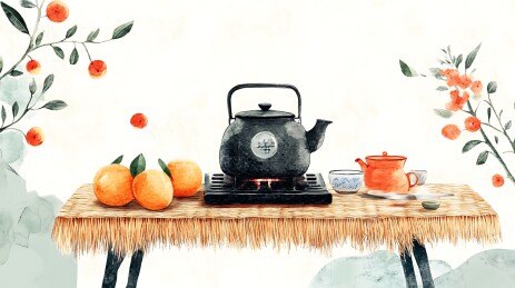 国风围炉煮茶背景