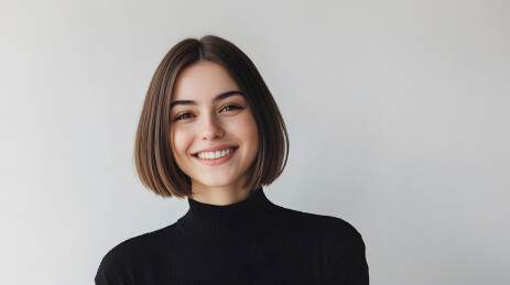 美丽微笑着的波波头短发女模特