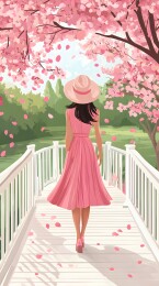 樱花树下女孩的剪影