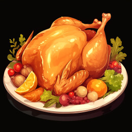 复古美式感恩节诱人的烤鸡点缀着水果蔬菜