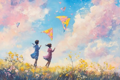 二月二龙抬头孩子们放风筝春季风光