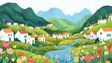 花团锦簇的乡村风景画