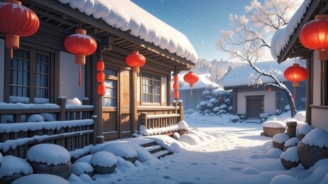雪中祥和的中国村庄
